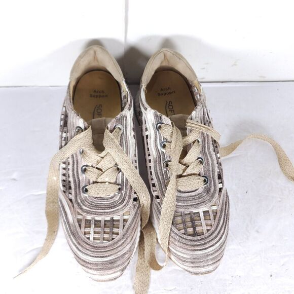 SOFTWAVES Women's Ardi US9,5-10 Sand Leather Raffia Woven Platform Sneakers - Picture 4 of 16